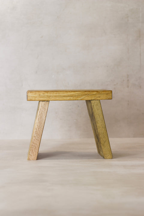 Vintage Rustic Square Elm Wood Stool - Small - No 6