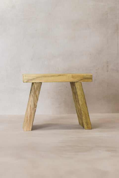 Vintage Rustic Square Elm Wood Stool - Small - No 7