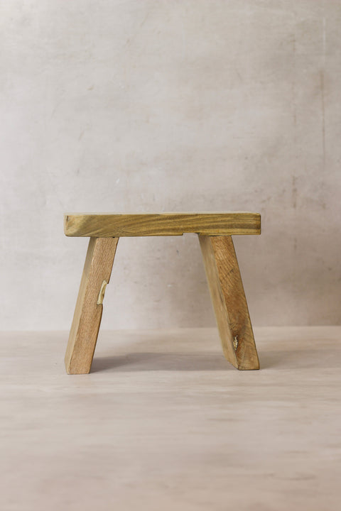 Vintage Rustic Square Elm Wood Stool - Small - No 8