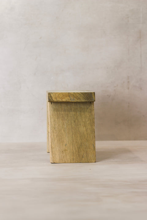 Vintage Rustic Square Elm Wood Stool - Small - No 8
