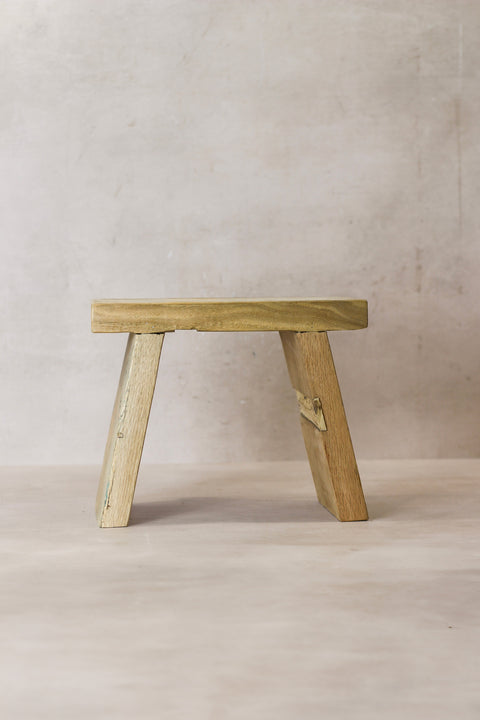 Vintage Rustic Square Elm Wood Stool - Small - No 8
