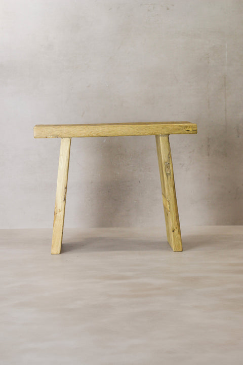 Vintage Rustic Square Elm Wood Stool - No 8