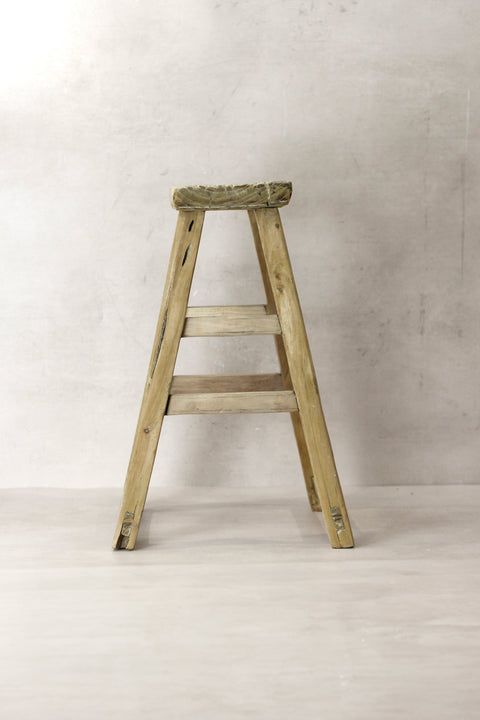 Vintage Rustic Elm Wood Stool - Medium - No 70