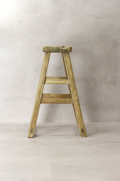 Vintage Rustic Elm Wood Stool - Medium - No 70