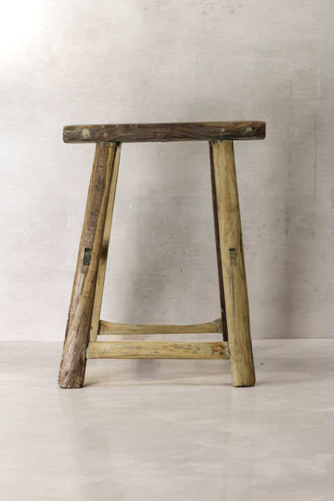 Vintage Rustic Elm Wood Stool - Medium - No 71