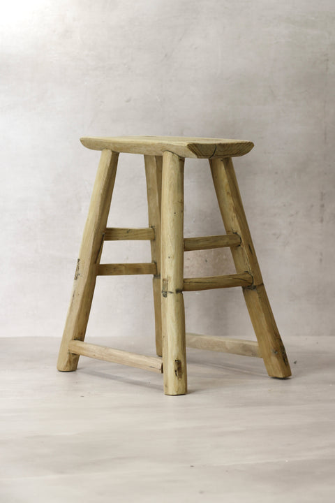 Vintage Rustic Elm Wood Stool - Medium - No 72