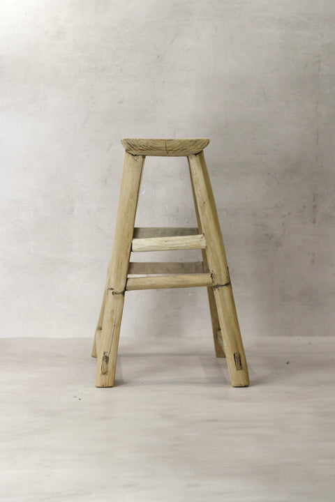 Vintage Rustic Elm Wood Stool - Medium - No 72