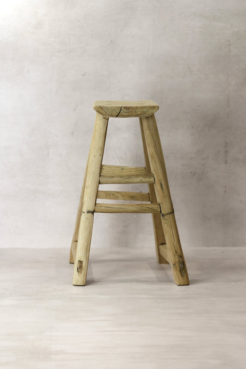 Vintage Rustic Elm Wood Stool - Medium - No 72