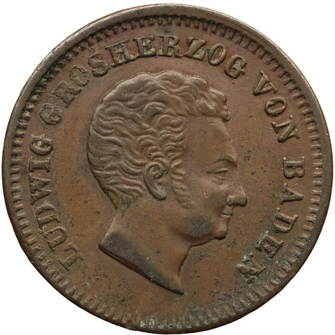 1828 1 Kreuzer Duchy of Baden Coin Louis I Germany