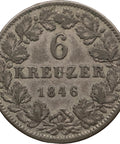 1846 6 Kreuzers Duchy of Hesse-Darmstadt Coin Louis II 