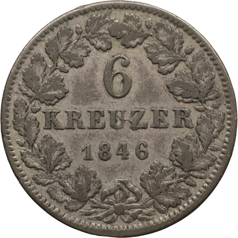1846 6 Kreuzers Duchy of Hesse-Darmstadt Coin Louis II 