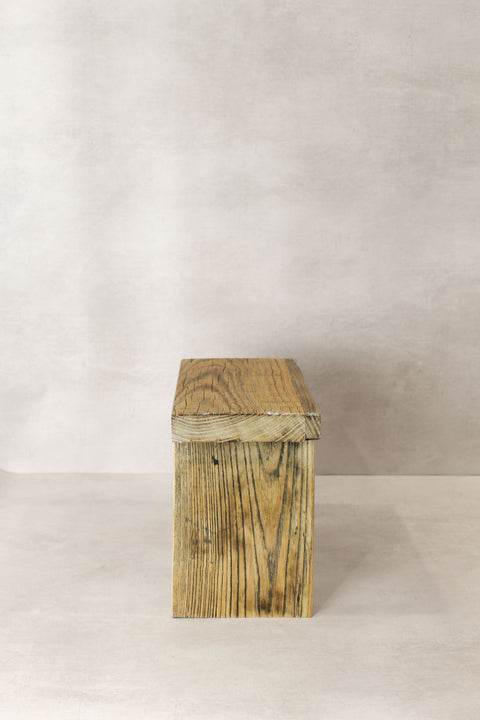 Vintage Rustic Square Elm Wood Stool - Small - No 9