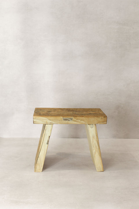 Vintage Rustic Square Elm Wood Stool - Small - No 11
