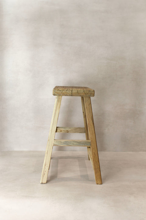 Vintage Rustic Elm Wood Stool - Medium - No 73