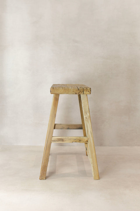 Vintage Rustic Elm Wood Stool - Medium - No 74