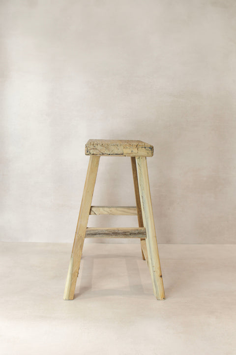 Vintage Rustic Elm Wood Stool - Medium - No 74