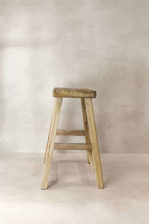 Vintage Rustic Elm Wood Stool - Medium - No 76