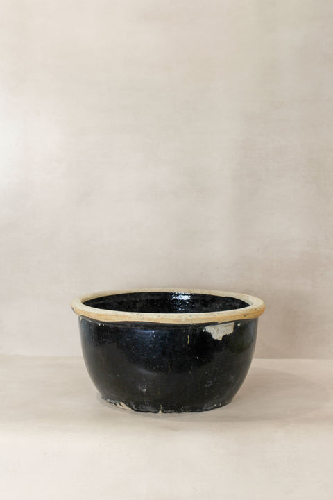 Antik dunkel glasierte Terrakottaschale im Wabi-Sabi-Stil - ODB 01
