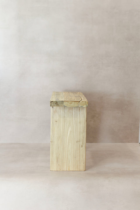 Vintage Rustic Square Elm Wood Stool - No 10