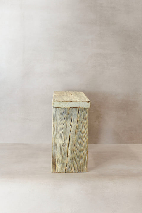 Vintage Rustic Square Elm Wood Stool - No 11