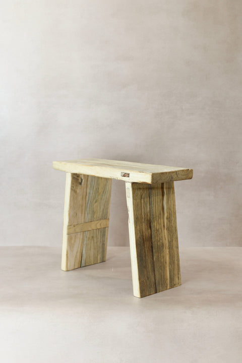 Vintage-Hocker aus rustikalem Ulmenholz, quadratisch, Nr. 12