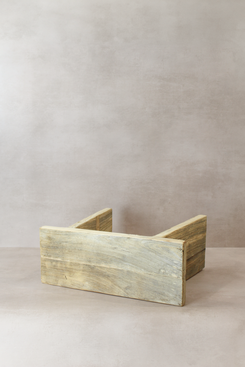 Vintage-Hocker aus rustikalem Ulmenholz, quadratisch, Nr. 12