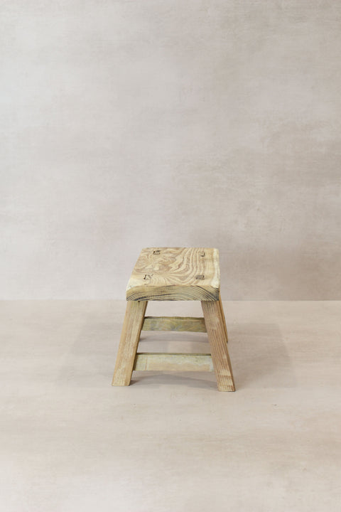 Vintage Rustic Elm Wood Stool - Small - No 17