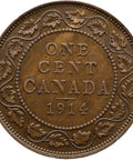Vintage Canadian one cent coin from 1914