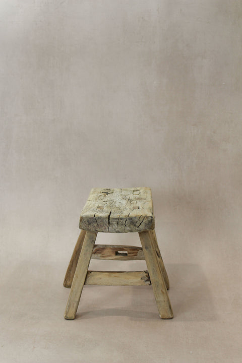 Vintage Rustic Elm Wood Stool - Small - No 21