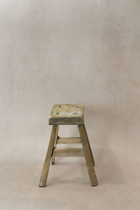 Vintage Rustic Elm Wood Stool - Small - No 24