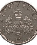 1990 Five Pence Elizabeth II Coin United Kingdom 3rd portrait, small type