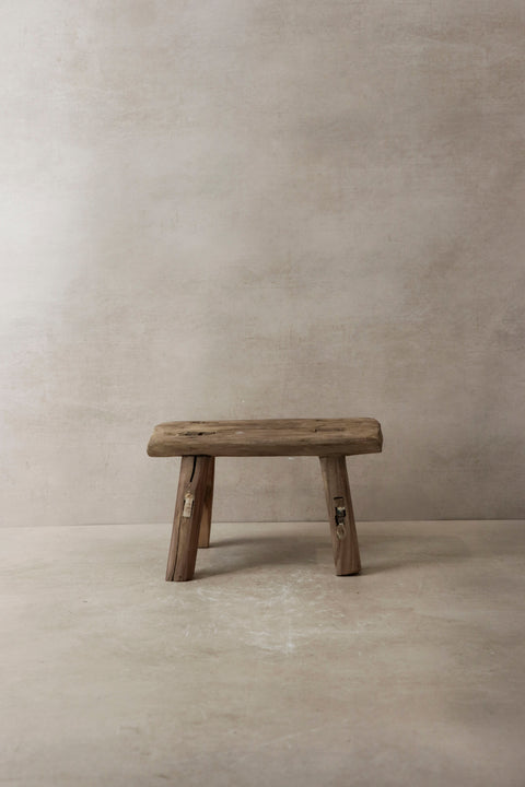 Vintage Rustic Elm Wood Stool - Small - No 2