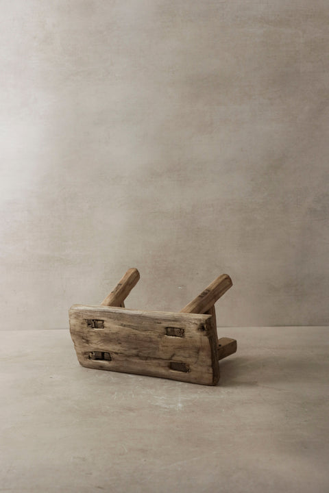 Vintage Rustic Elm Wood Stool - Small - No 2