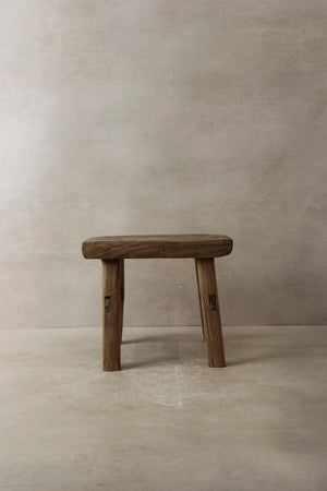 Vintage Rustic Elm Wood Stool - Small - No 3