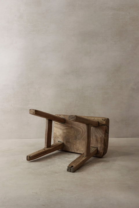Vintage Rustic Elm Wood Stool - Small - No 3