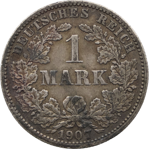 1907 J 1 Mark Germany Wilhelm I Coin Silver Hamburg Mint