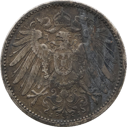 1907 J 1 Mark Germany Wilhelm I Coin Silver Hamburg Mint