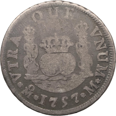 1757 Mo 2 Reales Mexico Coin Ferdinand VI Silver