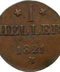 1821 F 1 Heller Free city of Frankfurt Coin 