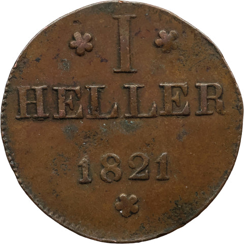 1821 F 1 Heller Free city of Frankfurt Coin 