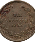 1828 1 Kreuzer Duchy of Baden Coin Louis I Germany
