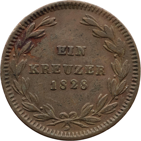 1828 1 Kreuzer Duchy of Baden Coin Louis I Germany