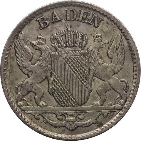 1847 3 Kreuzers Grand-duchy of Baden German states Leopold Coin