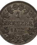 1872 1 Kreuzer Duchy of Hesse-Darmstadt Coin Louis III