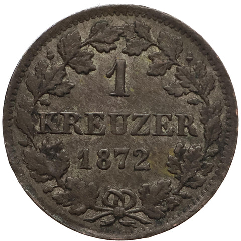 1872 1 Kreuzer Duchy of Hesse-Darmstadt Coin Louis III