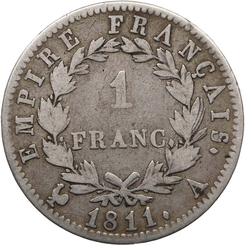 1811 A 1 Francs Napoleon Bonaparte France Coin Paris Silver