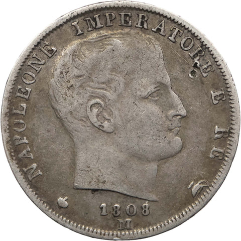 1808 M 1 Lira Napoleon I Kingdom of Italy Coin Silver Milan Mint
