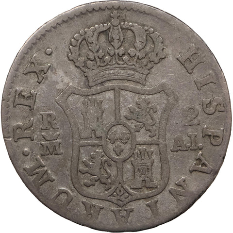1808 MAI 2 Reales Spain Coin Charles IV Silver Madrid Mint
