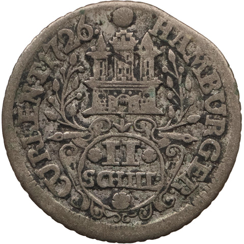 1726 IHL 2 Shillings Hanseatic city of Hamburg Coin Germany