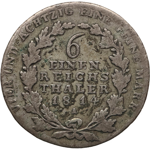 1814 A 1/6 Reichsthaler Prussia Coin Friedrich Wilhelm III Siilver